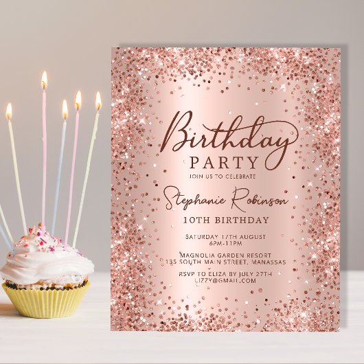 Budget Roos Gold Glitter 10e Verjaardagsuitnodigin