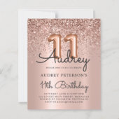 Budget Roos Gold Glitter 11e Verjaardagsuitnodigin (Voorkant)