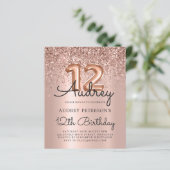 Budget Roos Gold Glitter 12e verjaardag Uitnodigin (Staand voorkant)