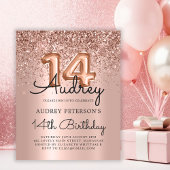 Budget Roos Gold Glitter 14e verjaardag Uitnodigin
