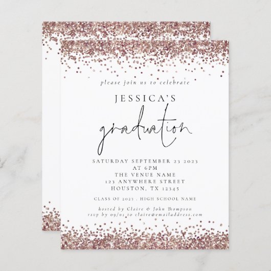 Budget Roos Gold Glitter 2024 Afstuderen (Voorkant / Achterkant)