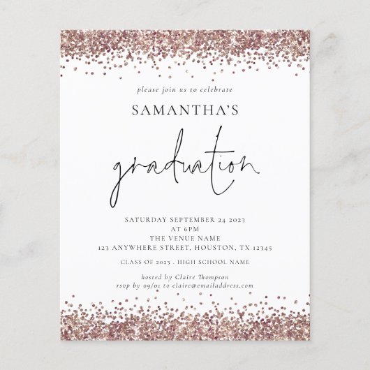 Budget Roos Gold Glitter 2024 Afstuderen Invite (Voorkant)