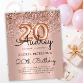 Budget Roos Gold Glitter 20e Verjaardagsuitnodigin