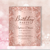 Budget Roos Gold Glitter 21st Birthday Uitnodiging