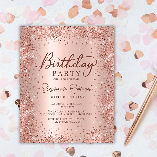 Budget Roos Gold Glitter 30e Verjaardagsuitnodigin