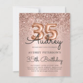 Budget Roos Gold Glitter 35e verjaardag Uitnodigin (Voorkant)