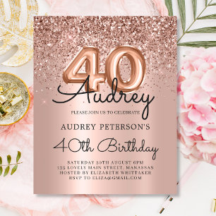 Budget Roos Gold Glitter 40th Birthday Invitation