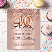 Budget Roos Gold Glitter 40th Birthday Invitation