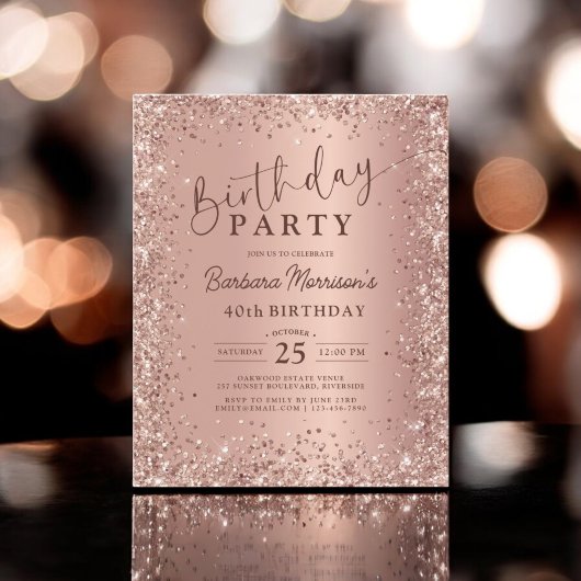 Budget Roos Gold Glitter 40th Birthday Invitation Flyer