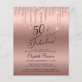 Budget Roos Gold Glitter 50th Birthday Invitation (Voorkant)