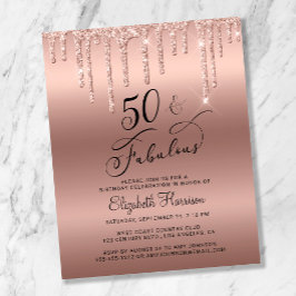 Budget Roos Gold Glitter 50th Birthday Invitation