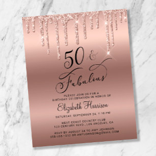 Budget Roos Gold Glitter 50th Birthday Invitation