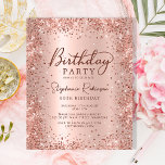 Budget Roos Gold Glitter 50th Birthday Invitation<br><div class="desc">Budget Modern elegant roos goud metallic en glitter 50e verjaardagsfeestuitnodigingen. Dit ontwerp voor een volwassen meisjeskaart heeft een stijlvolle handgeschreven kalligrafiescript,  een blush roze of roos gouden faux geborstelde metallic achtergrond met losse glam glitter lijst rond. Eenvoudig te personaliseren,  perfect voor elke leeftijd.</div>