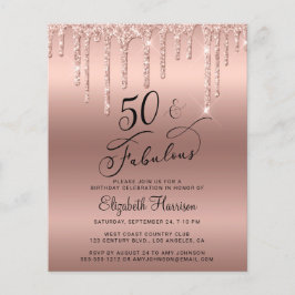 Budget Roos Gold Glitter 50th Birthday Invitation Flyer