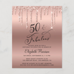 Budget Roos Gold Glitter 50th Birthday Invitation Flyer