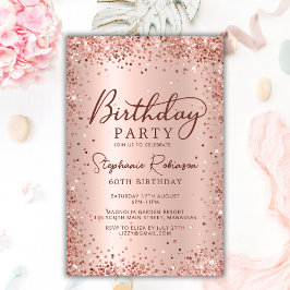Budget Roos Gold Glitter 60th Birthday Invitation