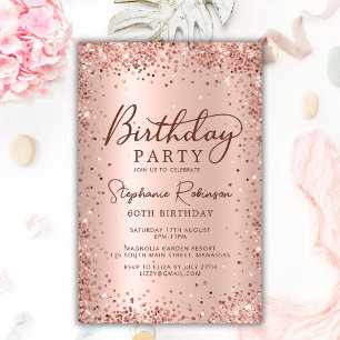 Budget Roos Gold Glitter 60th Birthday Invitation