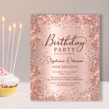 Budget Roos Gold Glitter 60th Birthday Invitation