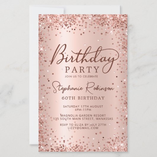 Budget Roos Gold Glitter 60th Birthday Invitation (Voorkant)