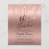 Budget Roos Gold Glitter 60th Birthday Invitation Flyer (Voorkant)