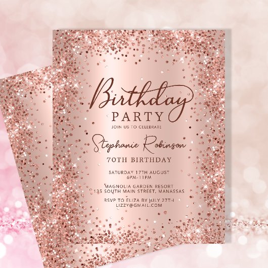 Budget Roos Gold Glitter 70th Birthday Invitation