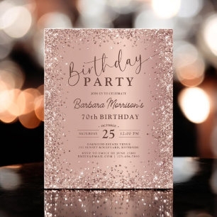 Budget Roos Gold Glitter 70th Birthday Invitation