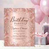 Budget Roos Gold Glitter 80e Verjaardagsuitnodigin