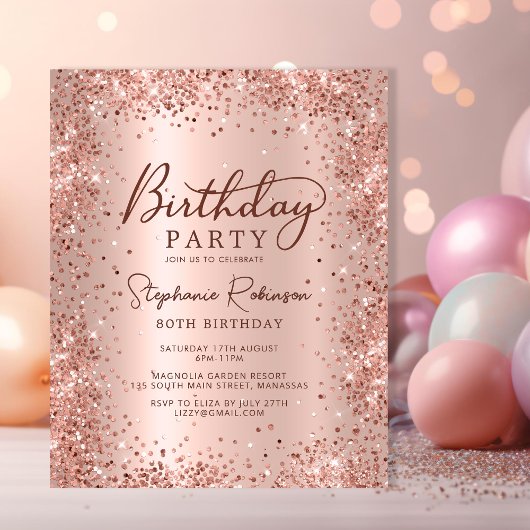 Budget Roos Gold Glitter 80e Verjaardagsuitnodigin