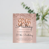 Budget Roos Gold Glitter 85e Verjaardagsuitnodigin (Staand voorkant)