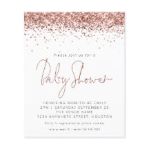 Budget Roos Gold Glitter Baby shower Uitnodigen