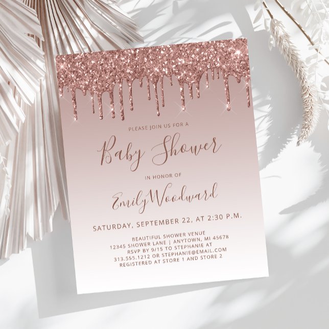 Budget Roos Gold Glitter Baby shower Uitnodiging (Creator heeft geüpload)