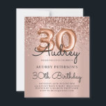 Budget Roos Gold Glitter Balloon 30th Birthday<br><div class="desc">Budget Elegant Modern Sparkle Glitter Roos Gold Metallic Balloon 30th Birthday Invitation. Deze vrouwelijke Girly Adult verjaardagsuitnodiging voor feestdagen heeft een elegant handgeletterd kalligrafiescript en schattige leuke roos gouden folie nummerballonnen op metallic folie zien er blush roze achtergrond uit. Ideaal voor een (dertig) 30-jarige vrouw verjaardagsviering, deze uitnodiging legt perfect...</div>