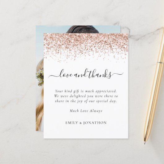Budget Roos Gold Glitter Bedankt voor het bruiloft (Voorkant / Achterkant in situ)
