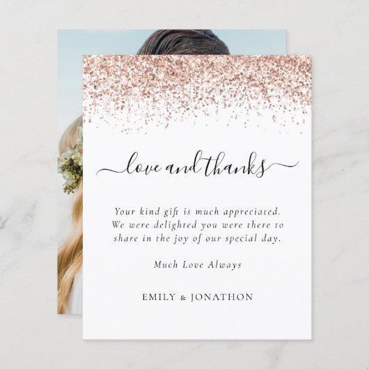 Budget Roos Gold Glitter Bedankt voor het bruiloft (Voorkant / Achterkant)