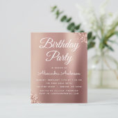 Budget Roos Gold Glitter Birthday Uitnodiging (Staand voorkant)