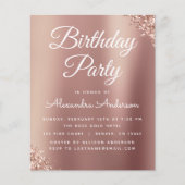 Budget Roos Gold Glitter Birthday Uitnodiging (Voorkant)