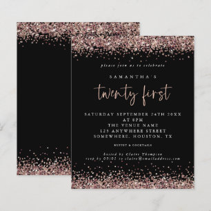 Budget Roos Gold Glitter Black 21st Party Invite