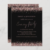 BUDGET Roos Gold Glitter Black Evening Uitnodiging (Voorkant / Achterkant)