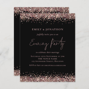 BUDGET Roos Gold Glitter Black Evening Uitnodiging
