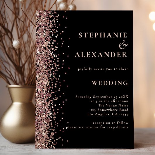 Budget Roos Gold Glitter Black QR Wedding Invite