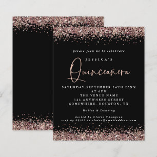 Budget Roos Gold Glitter Black Quinceanera Invite
