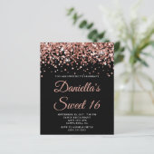 Budget Roos Gold Glitter Black Sweet 16 Invite (Staand voorkant)