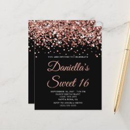 Budget Roos Gold Glitter Black Sweet 16 Invite