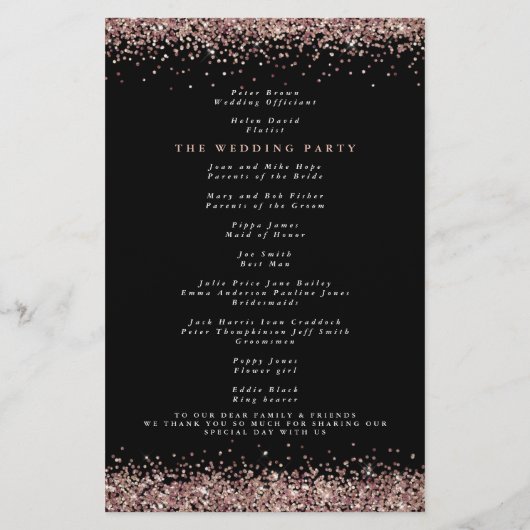 Budget Roos Gold Glitter Black Weddenprogramma (Achterkant)