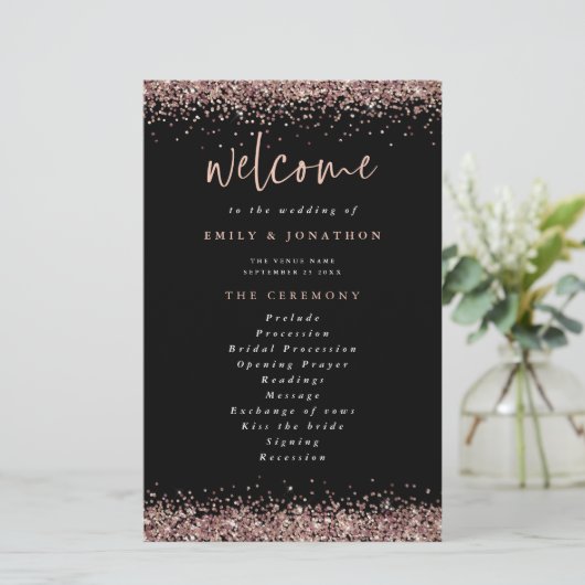 Budget Roos Gold Glitter Black Weddenprogramma (Staand voorkant)