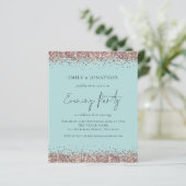 BUDGET Roos Gold Glitter Blauwgroen avond uitnodig (Staand voorkant)