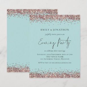 BUDGET Roos Gold Glitter Blauwgroen avond uitnodig