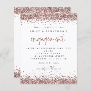 Budget Roos Gold Glitter Border Verloving Uitnodig