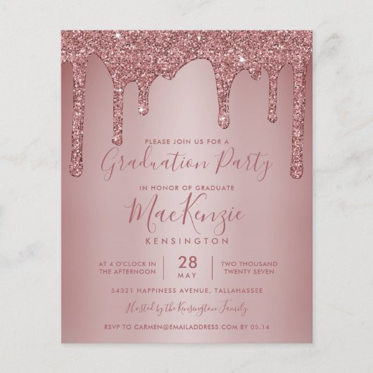 BUDGET Roos Gold Glitter Drift Graduparty (Voorkant)