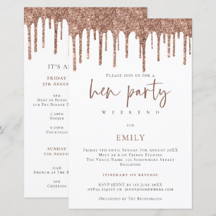 Budget Roos Gold Glitter Drip Hen Weekend Invite